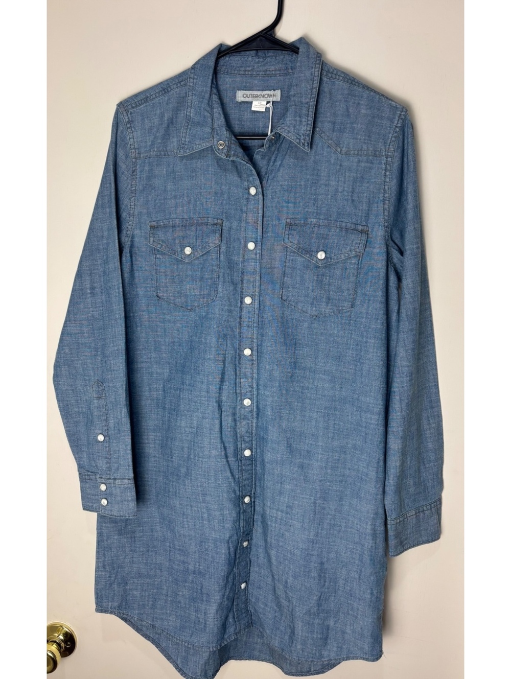 Outerknown Women S Chambray Pearl Snap Shirt Dress Western Organic Cotton NWT